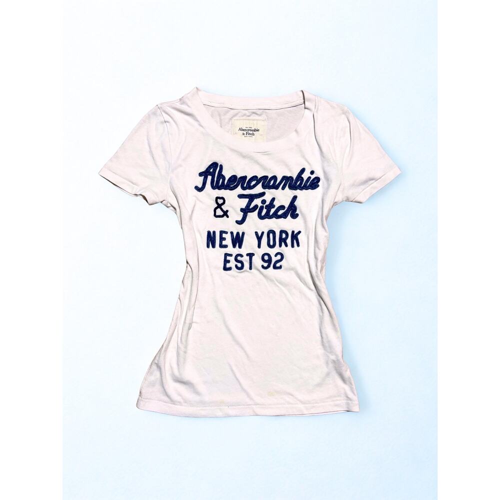 Vtg Y2K Abercrombie & Fitch White Tee Navy Chenille Logo